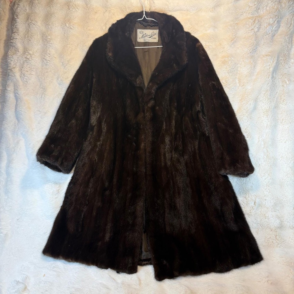 Nathan Levin Furs Luxury Mink‎ Coat Brown Elegant Evening Outerwear winter S/M